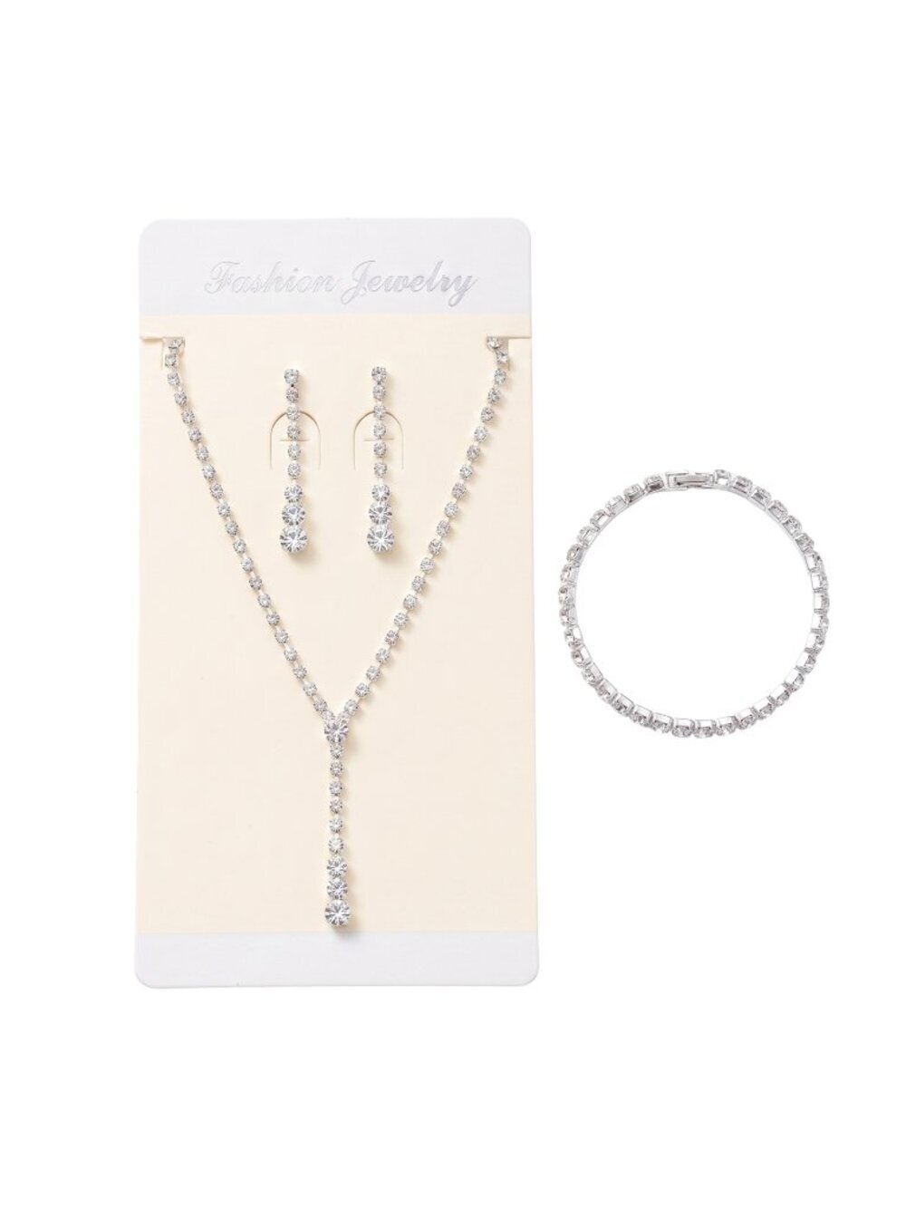 3/$20 NWT | Crystal Tennis Necklace Bracelet & Earring Set Silver Tone